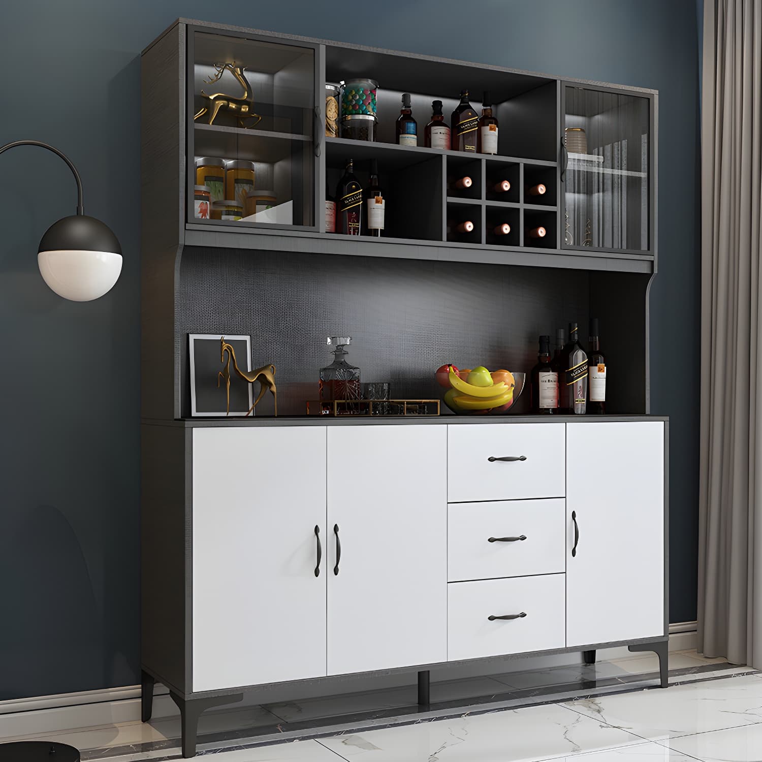 Modern Sideboard Wood Frame and Stone Top Sideboard with Door for Kitchen - image 5