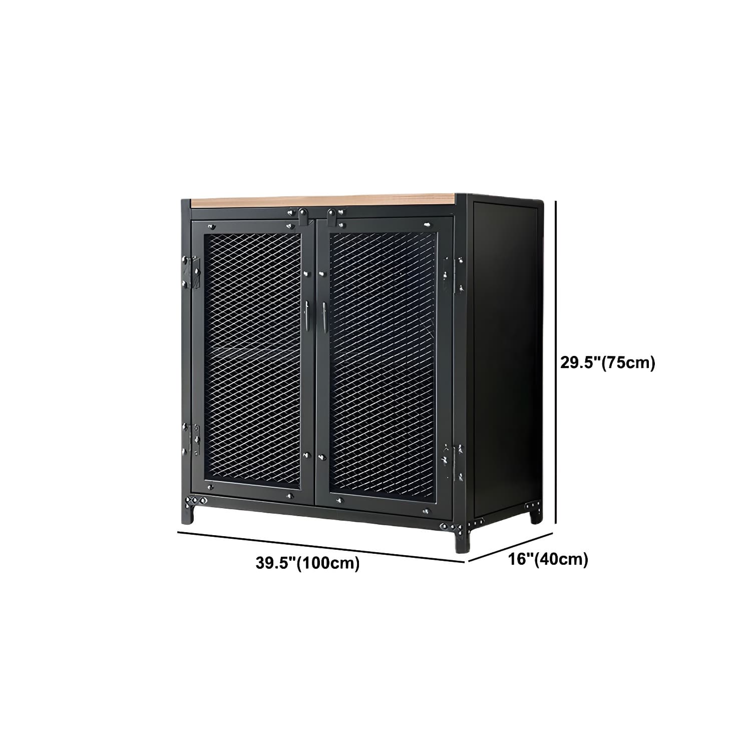 29.5" Tall Metal Accent Cabinet Industrial 2 - Door Chest with Wood Top - image 11
