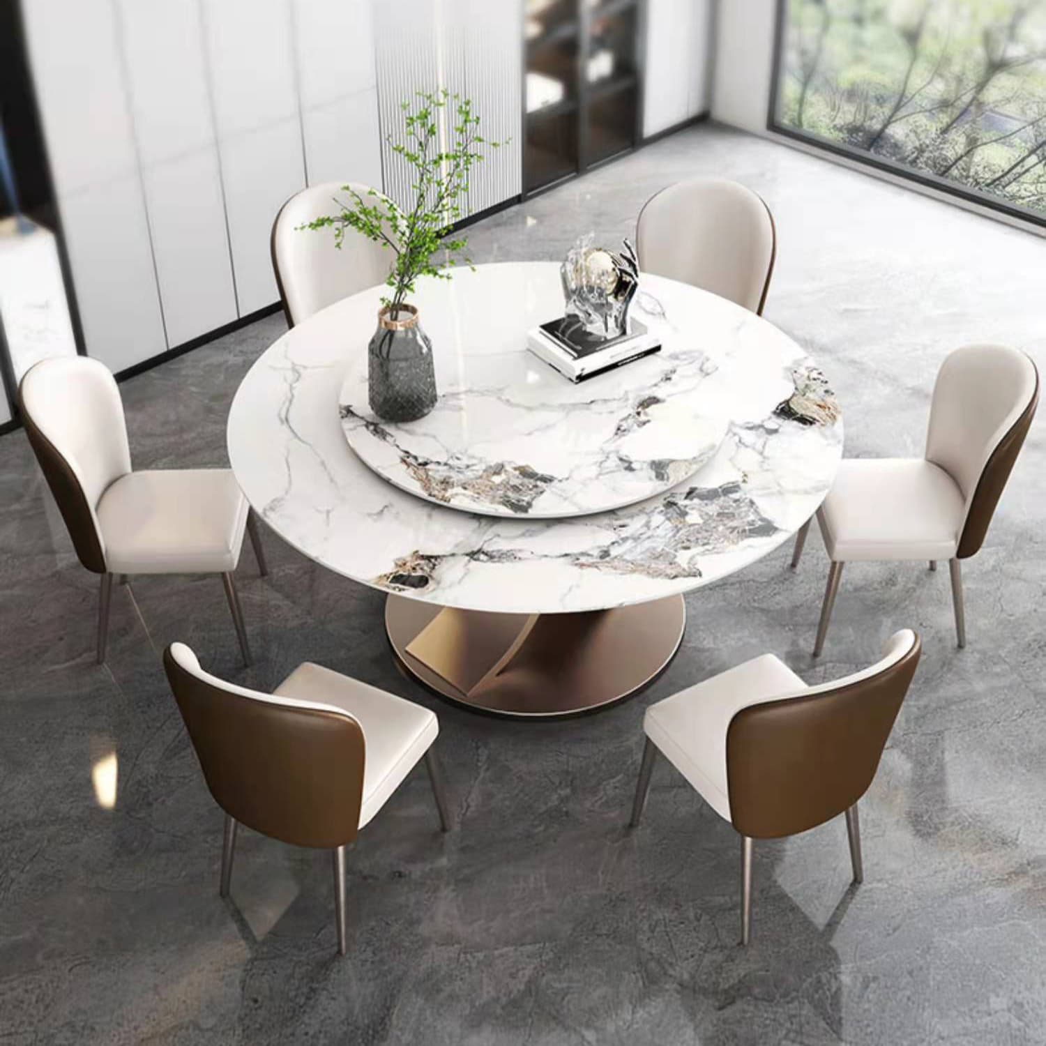 Modern 1/4/7 Pieces Dining Table Set with Sintered Stone Top Stainless Steel Dinette Set - image 4