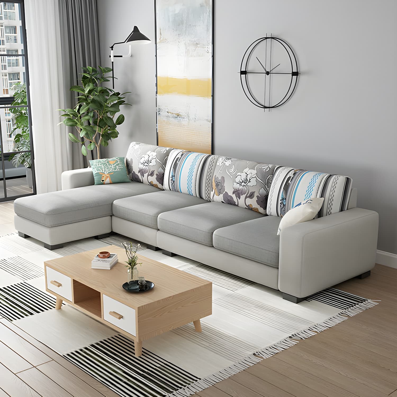 Scandinavian Wood Frame Straight Sofa with Cushion Back and Slipcover in 3 Piece Set - image 18