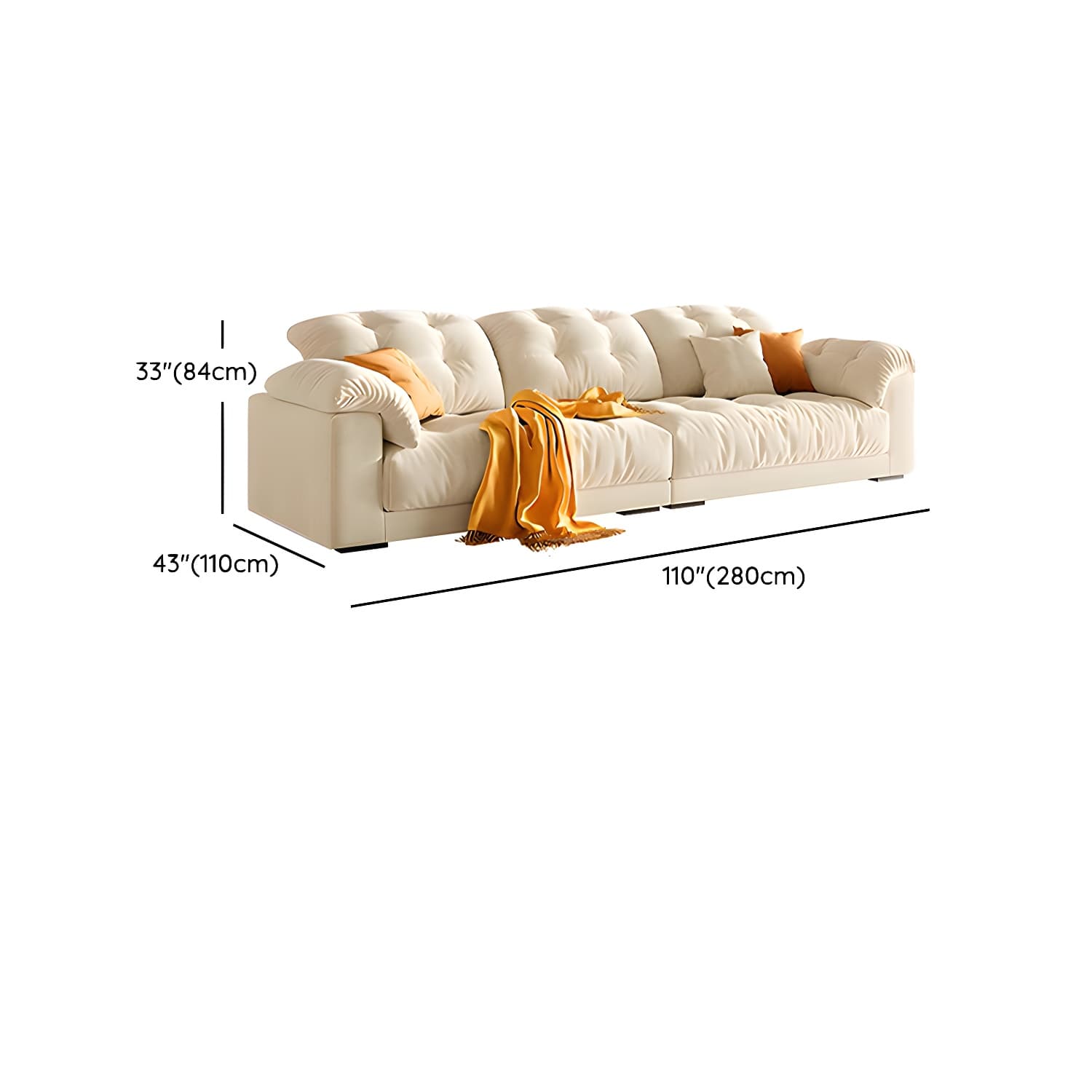 Modern Tufted Sectional Sofa in Off-White with Pillow Top Arm - image 12