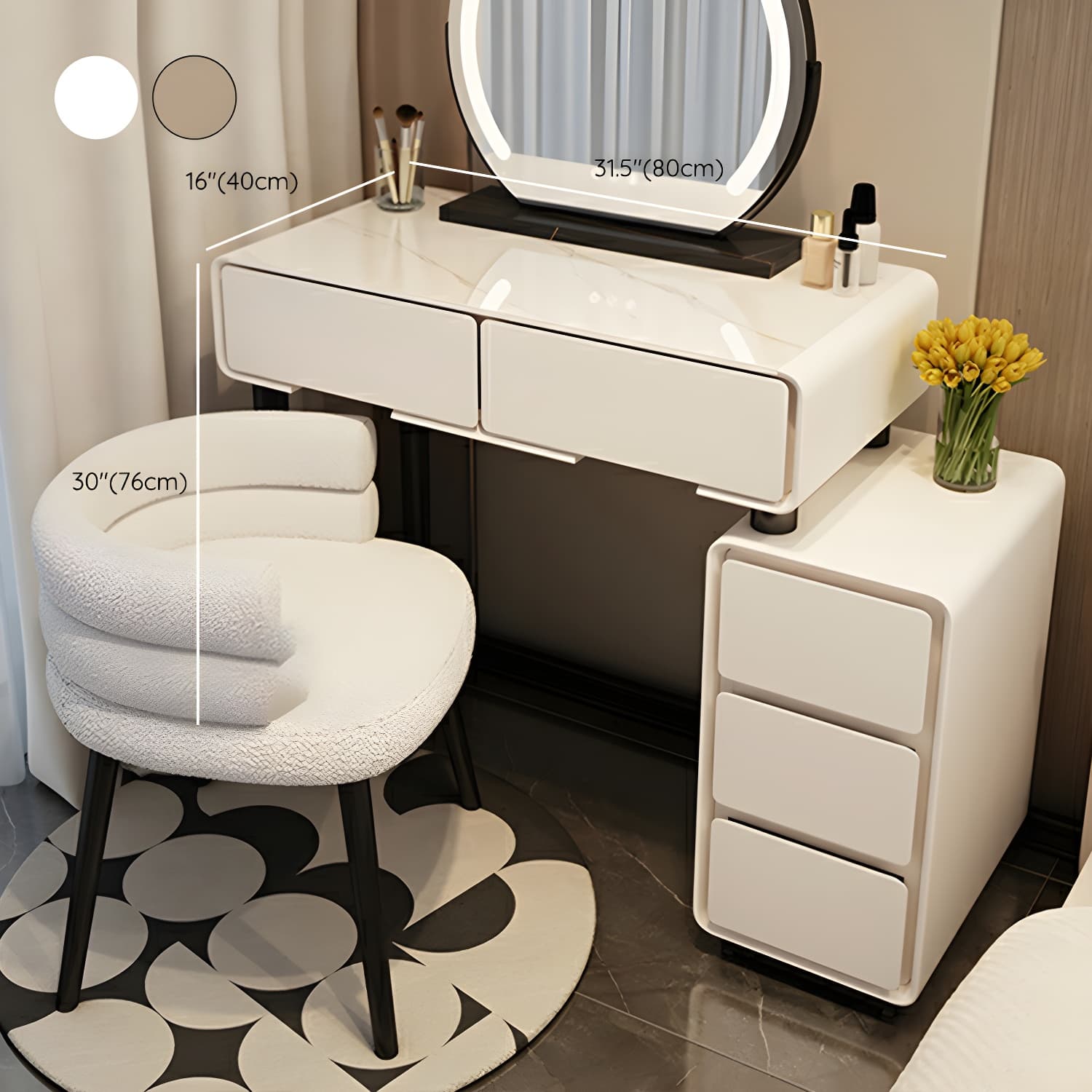 Solid Wood Stylish Makeup Vanity Set with Drawers in Modern Style - image 17