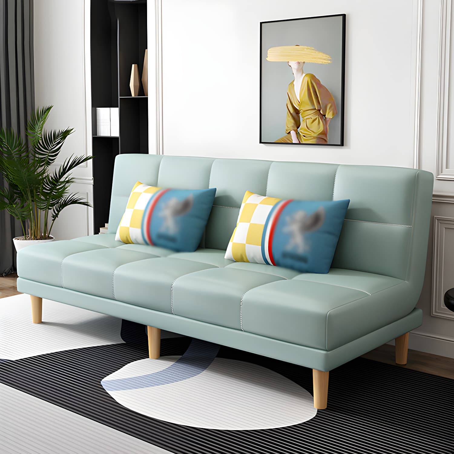Armless Tight Back Bed Settee Cotton Blend and Faux Leather Sofa Bed - image 14