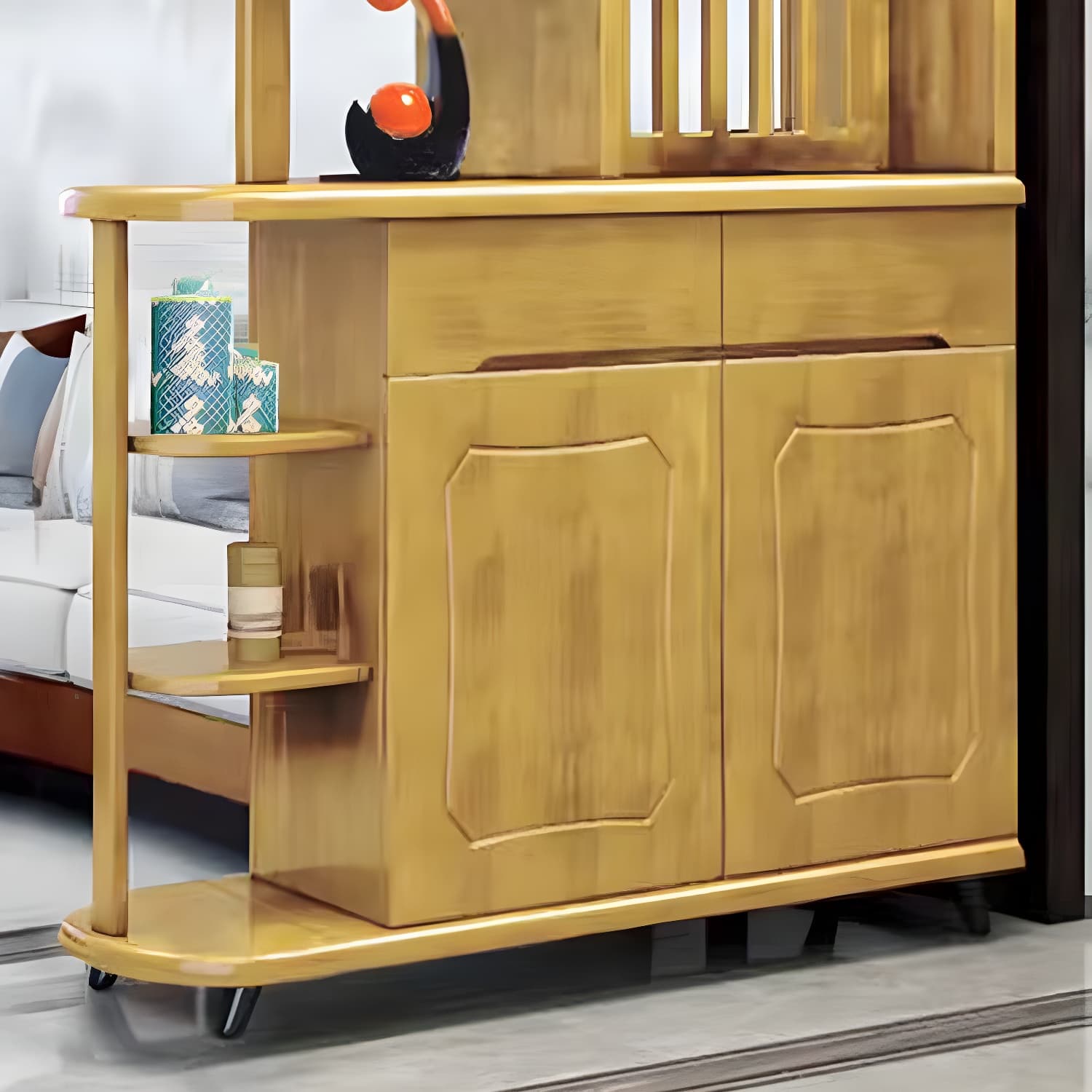 Mid-Century Modern Solid Wood Rectangle Accent Cabinet Glass Paned with Shelves - image 12