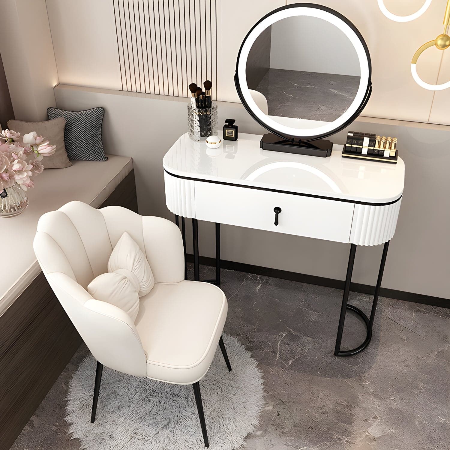 Lighted Mirror Makeup Vanity Storage Box Vanity Dressing Table for Bedroom - image 3
