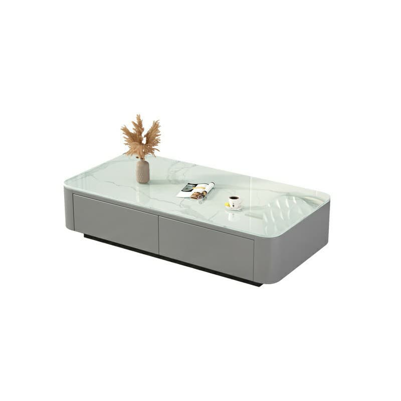 Modern Rectangular Coffee Table with Tempered Glass Top & Black Wood Base