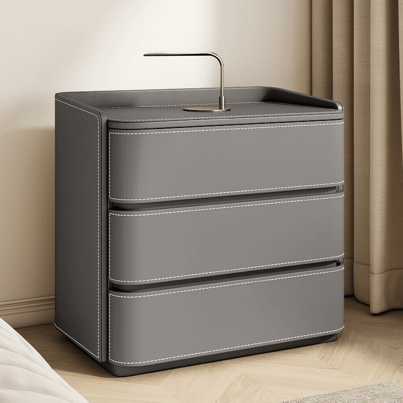 Contemporary 3 Tiers Genuine Leather Drawer Storage Bedside Table - image 7