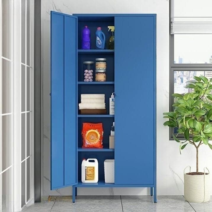 Modern Lacquered Finish Metal Accent Cabinet with 5 Cabinets and Adjustable Shelves - image 3