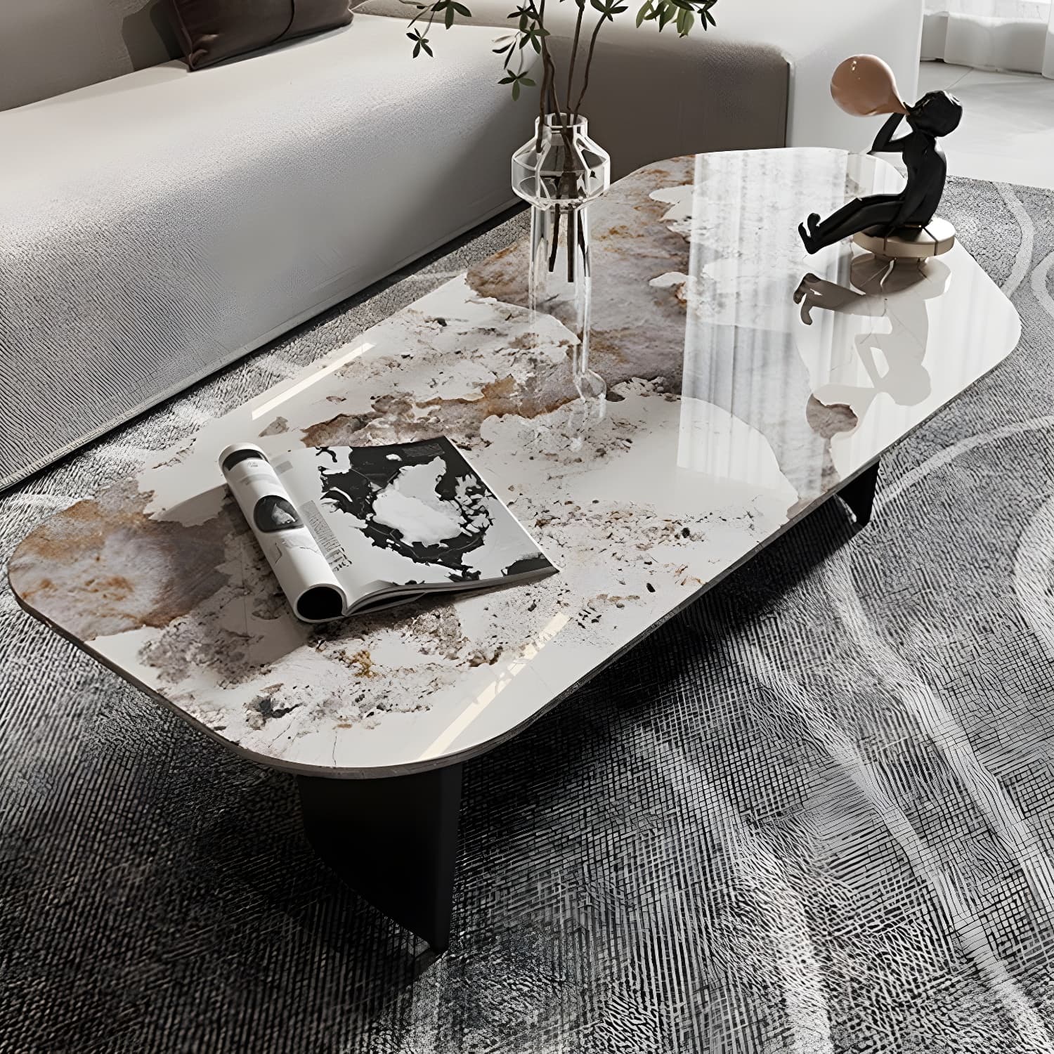 Glam Irregular Slate Top Cocktail Table Sled 15.7" H Coffee Table - image 12