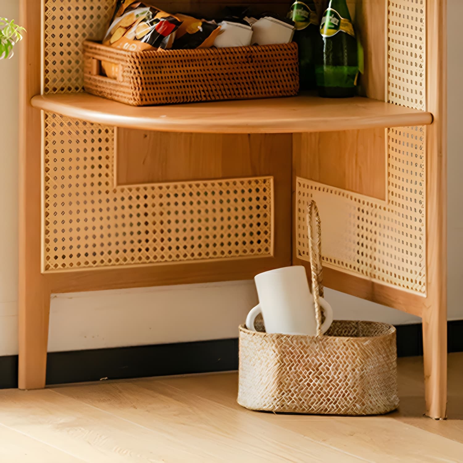 Corner Scandinavian Accent Chest with Wood Countertop and 4 Shelves, Ash Wood Species, Straight Legs - image 12