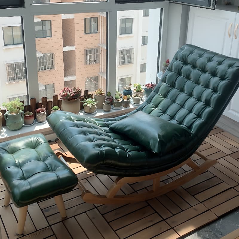 Stationary Ergonomic Rocking Chair with Rear & Ottoman, Green/Yellow/Coffee