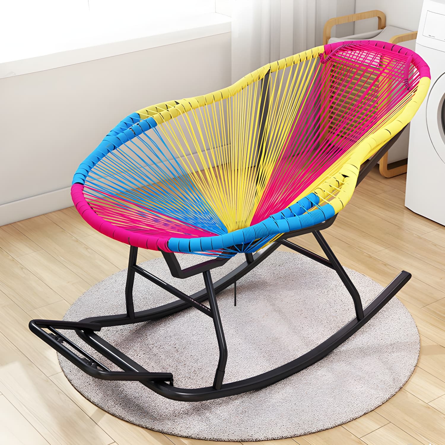 Rocking Accent Chair Wicker Contemporary Living Room Spindle Metal - image 9