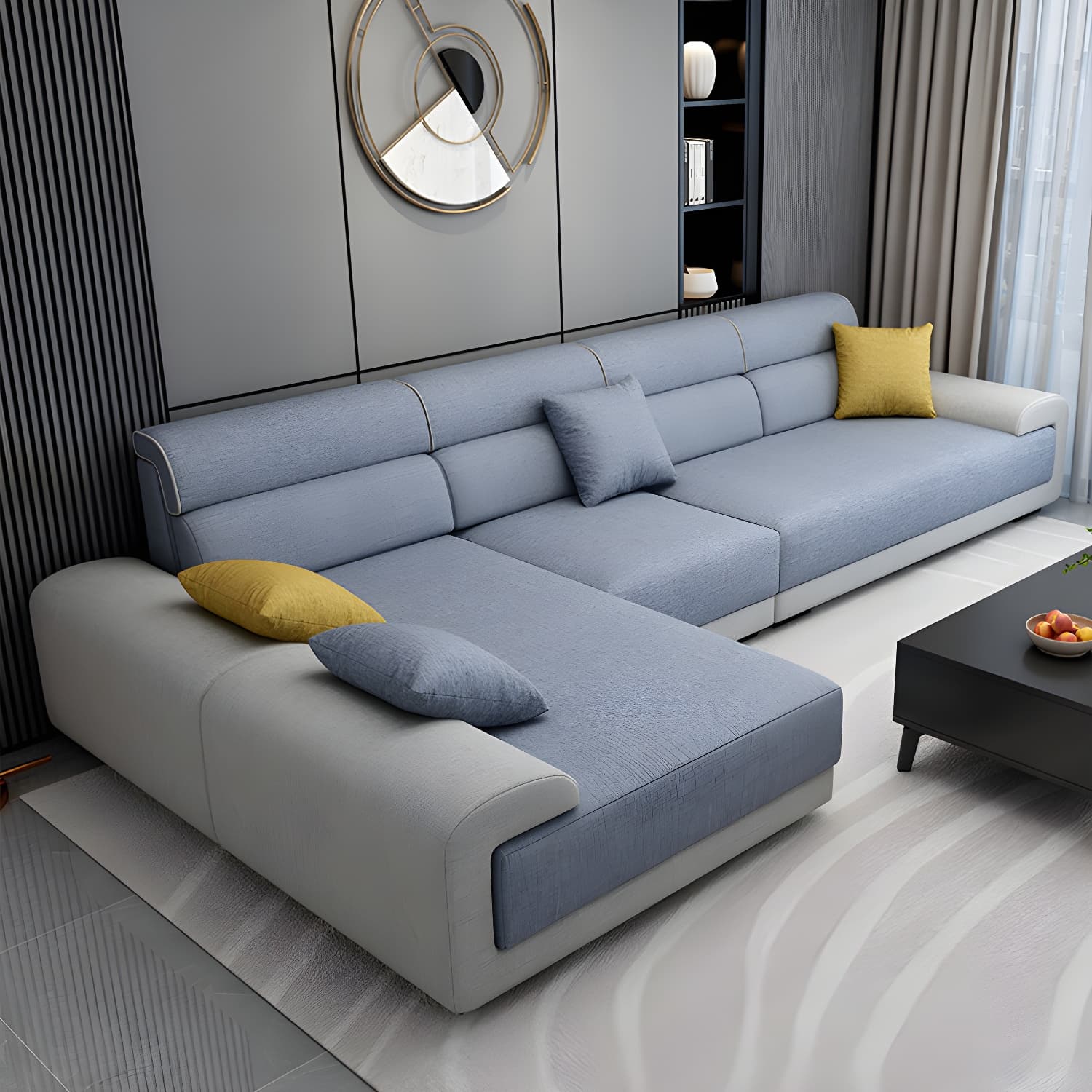 Modern L-Shape Wood Frame Sponge Cushion Back Sectional Sofa Chaise (10 Feet) - image 5