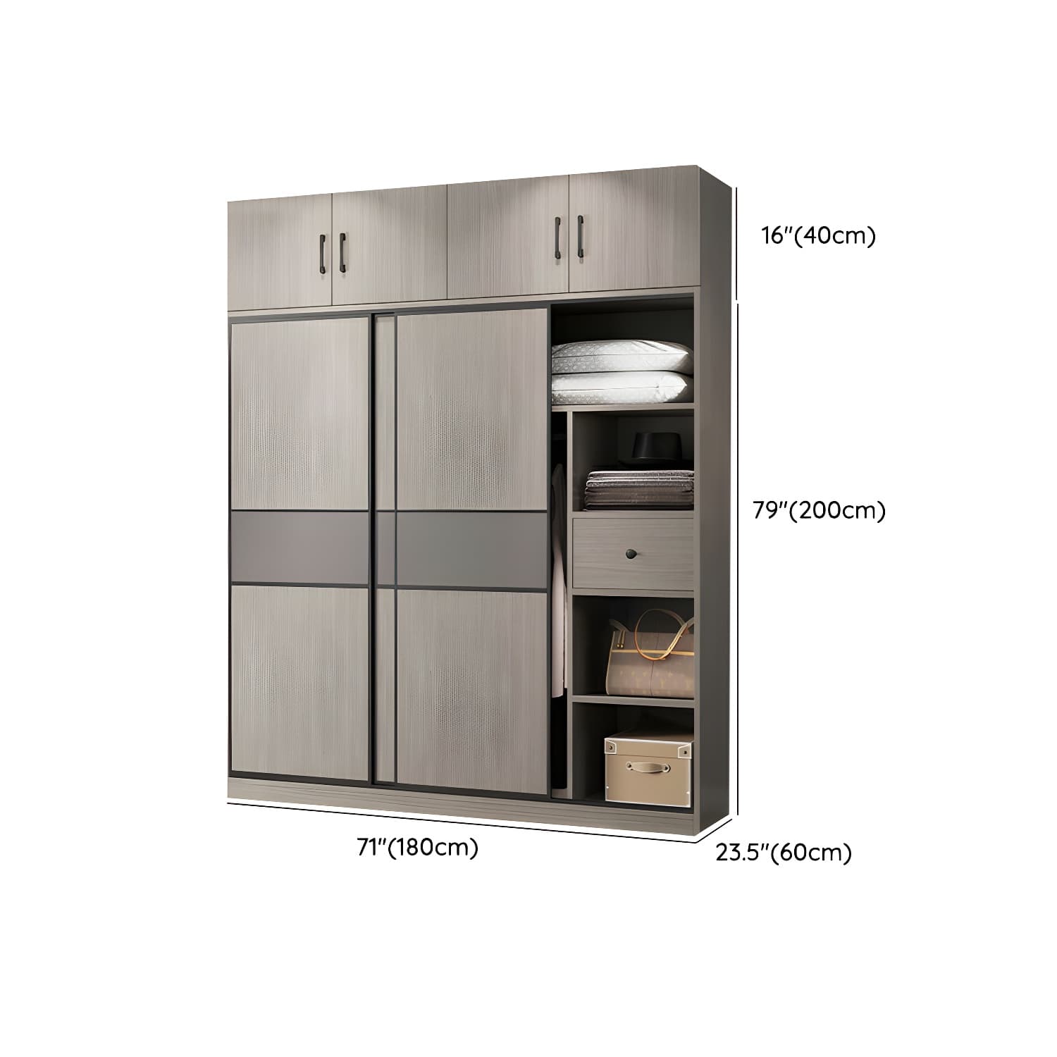 Contemporary Plate Storage Wood Wardrobe with Clothing Rod and Shelves in Light Grey - image 11