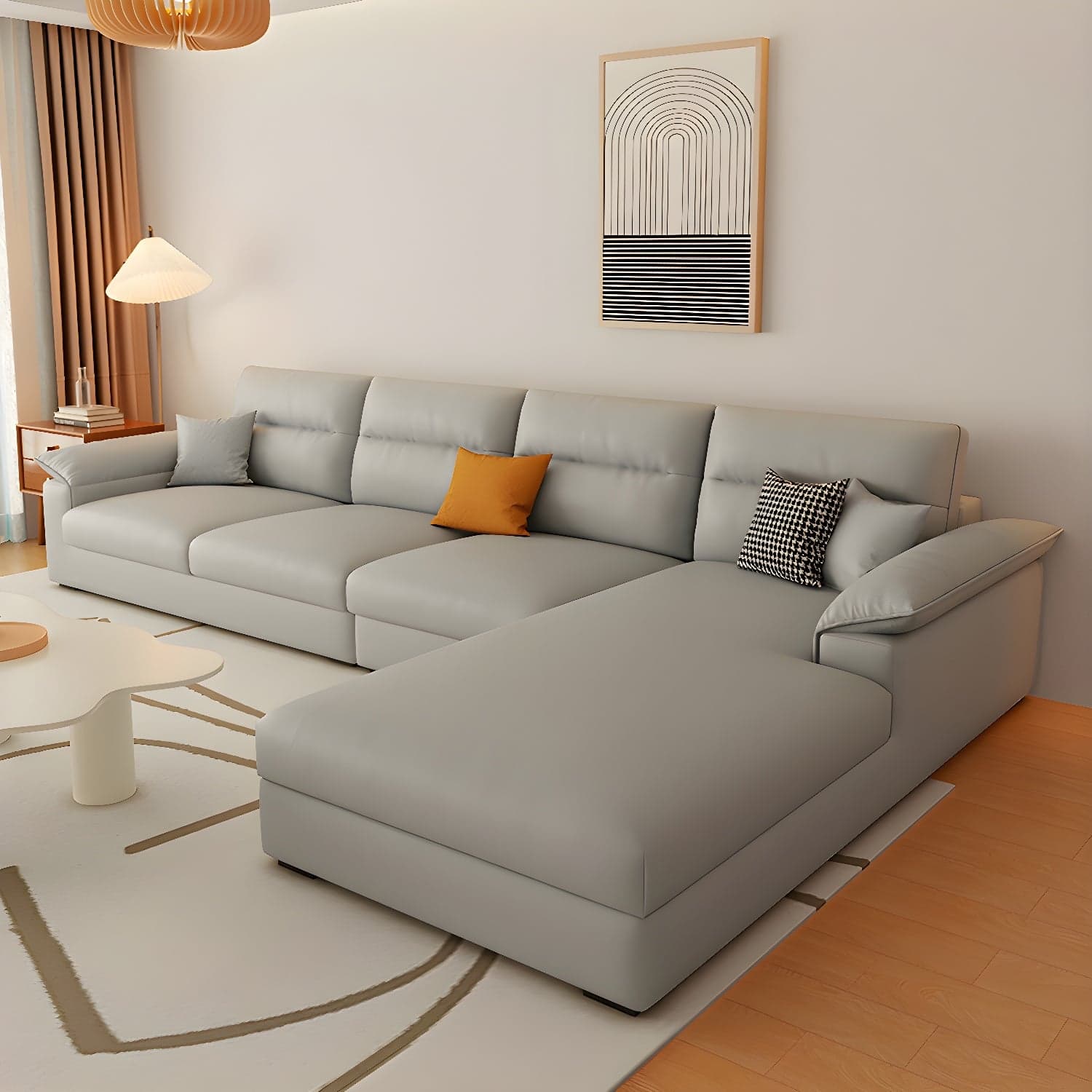 Modern L-Shaped Sofa Chaise Set with Pillow Top Arms and Cushion Back, 3-Piece Design - image 3