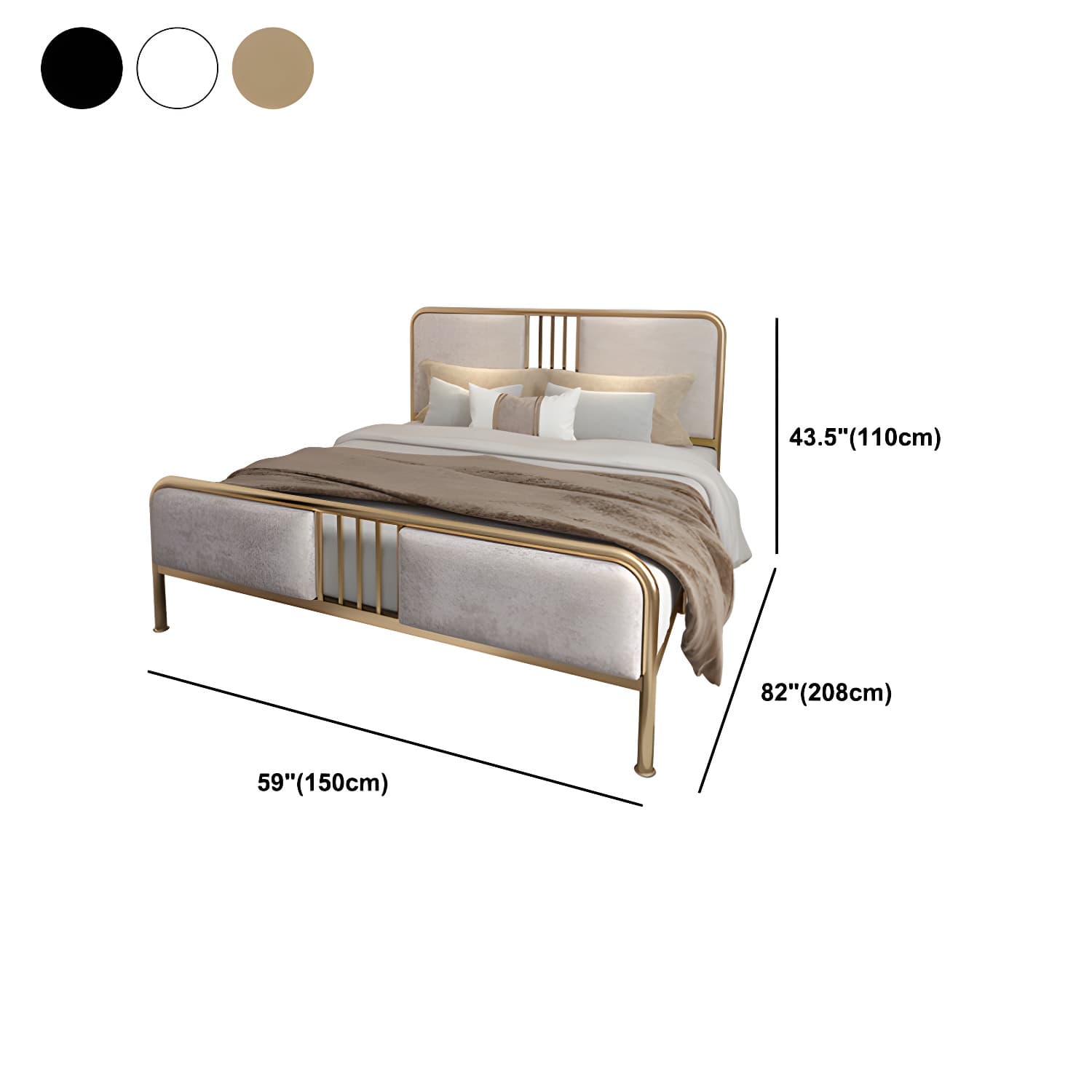 Glam Metallic Open-Frame Bed with Fabric Upholstered Headboard - image 15
