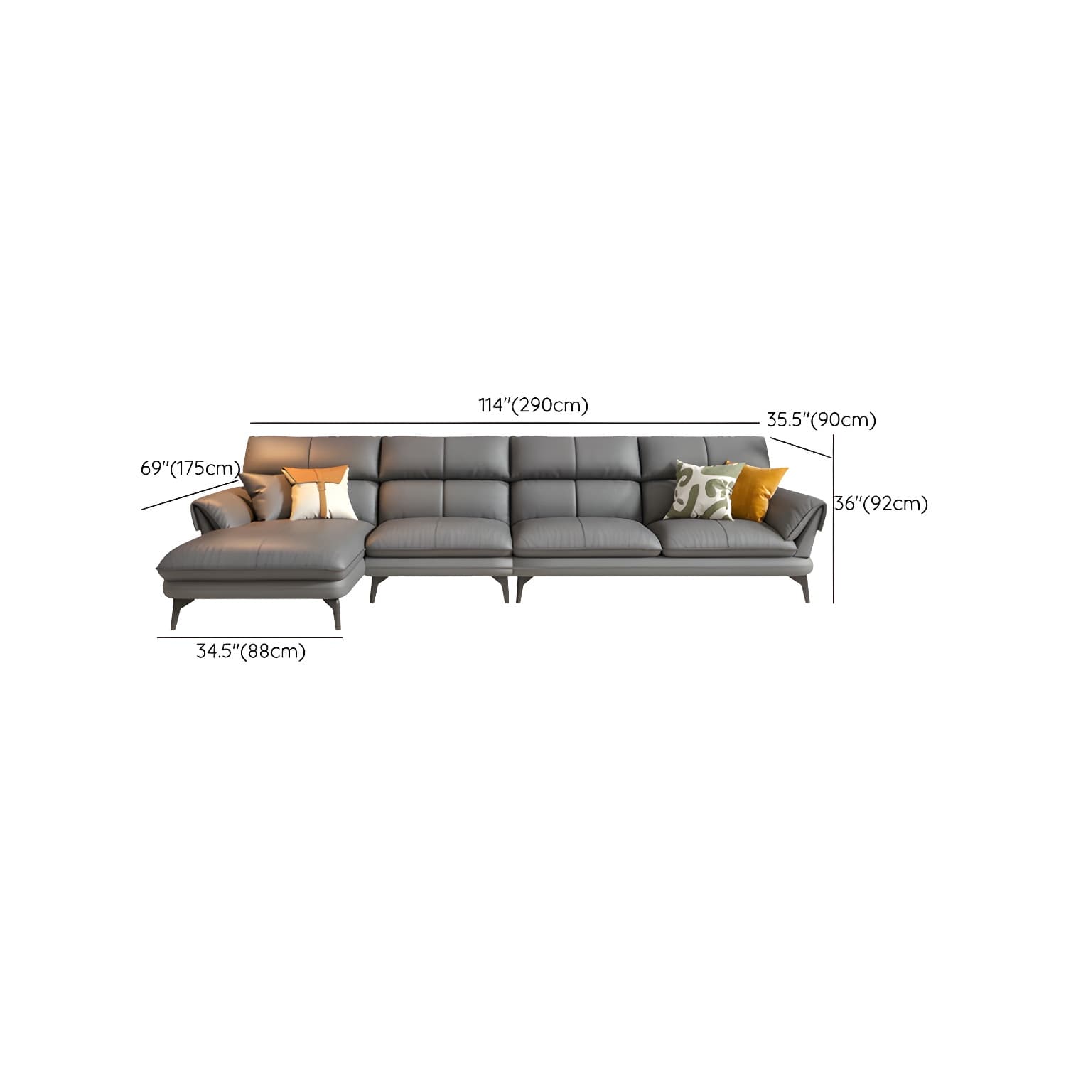 Modern Gray Tech Cloth Sectional with Flared Arms and Cushion Back - image 20