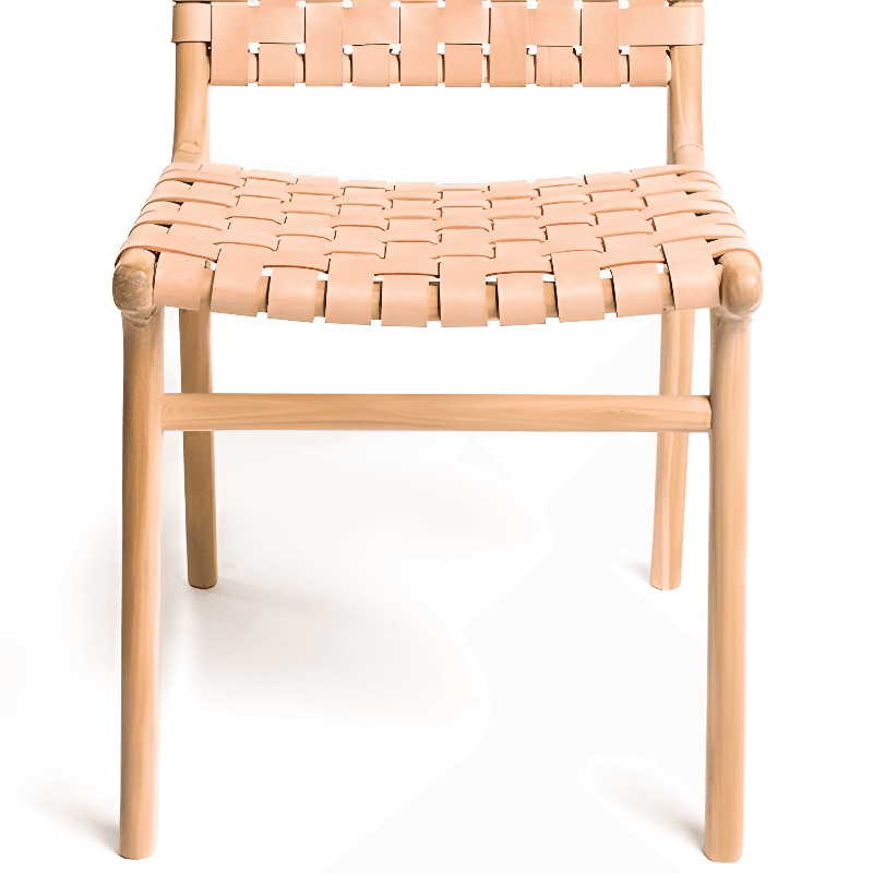 Modish Stable Genuine Leather/Rope/Faux Leather Woven Side Chair with Wood Framed Open Back and Natural Finish/Brown Base - image 10