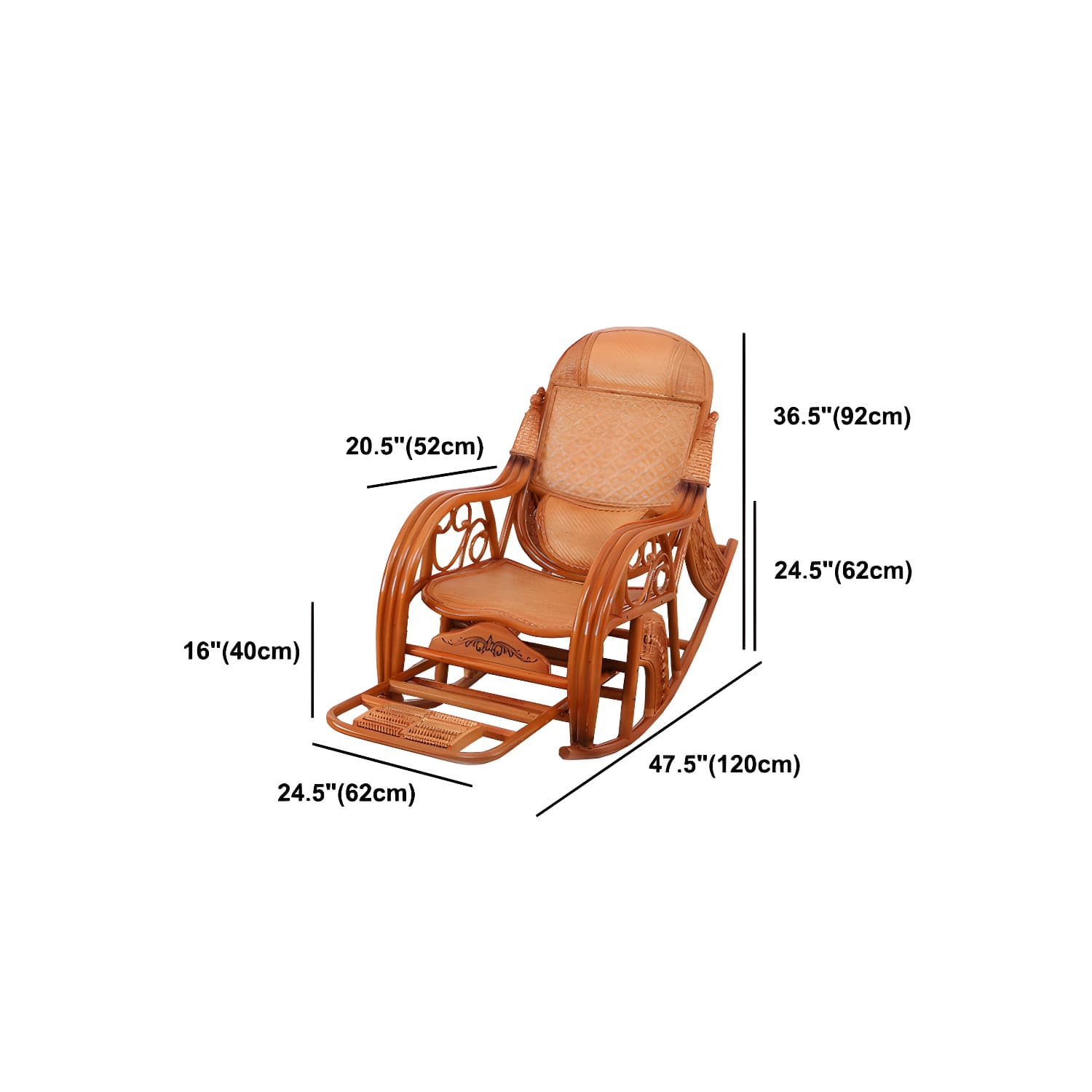 Espresso Rattan Rocking Chair Antique Reclining Rocker Chair 24.4" x 47.2" x 36.2" - image 23