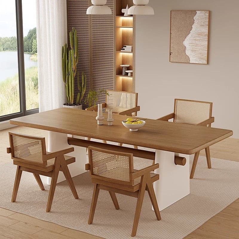 Modern Simple Style Rectangular Dining Table with Timber Top, Standard Height, Fixed Table, Seats 4/6/8, Auburn Color - image 3
