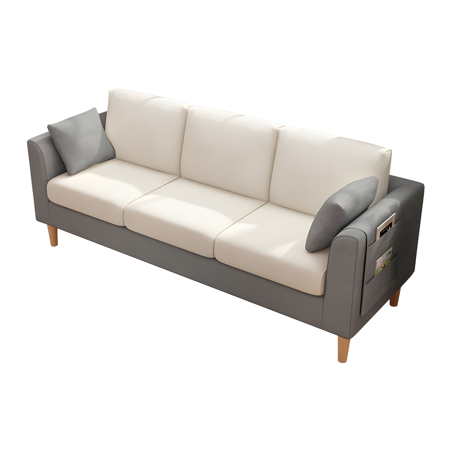 Scandinavian 3 Seater Sofa with Pillows Back and Tuxedo Arm and Solid Wood Legs - image 16