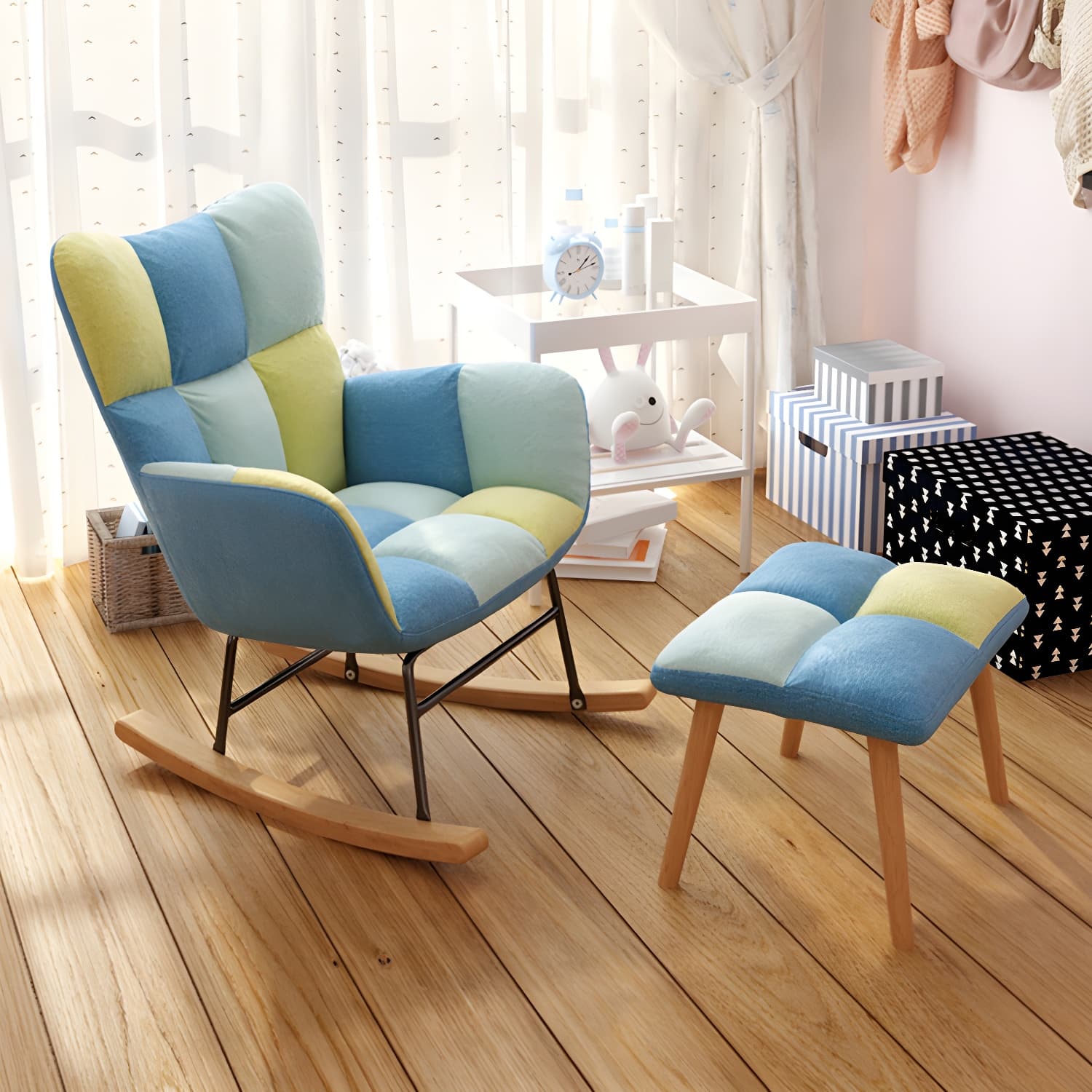 Modern Rocker Chair Upholstered Dark Legs Glider Button-Tufted - image 14