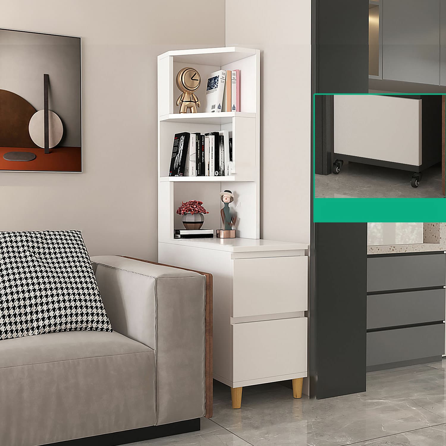 31" Wide Contemporary Corner 2 - Drawer Accent Chest with Shelves - image 3
