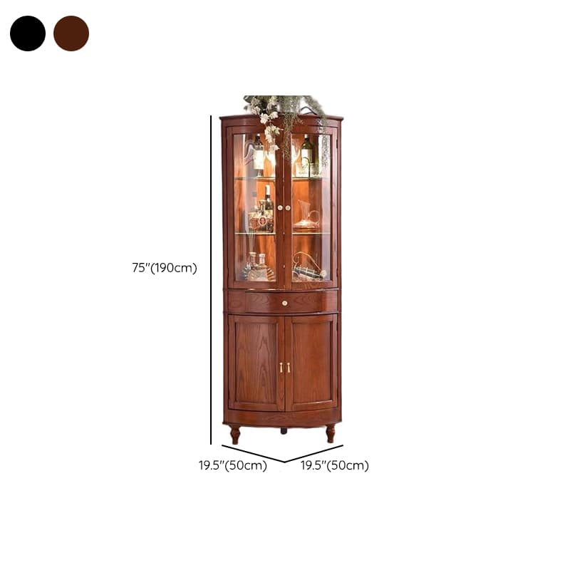 Corner Accent Cabinet with Storage Drawer, Closet, Glazed Door, Cabinet Knobs, Brown Top, and LED Lighting - image 8