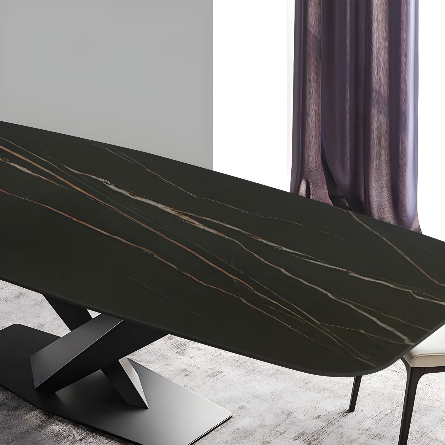 Sintered Stone Rectangle Dining Table Industrial Black Kitchen Table with Pedestal Base - image 6