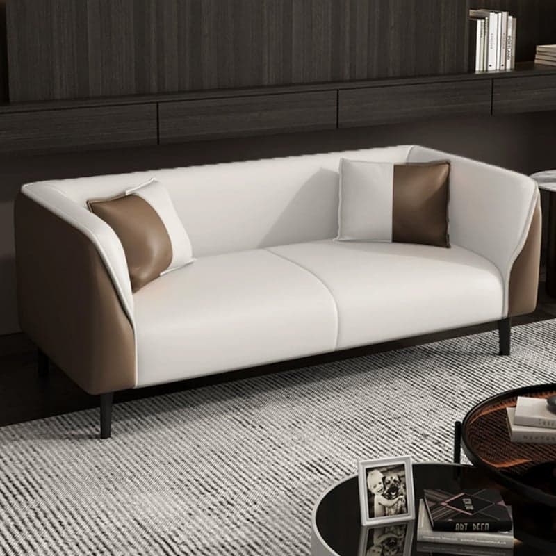 Contemporary Faux Leather Tuxedo Sofa with Water Resistant Design and Foam Seat Cushions
