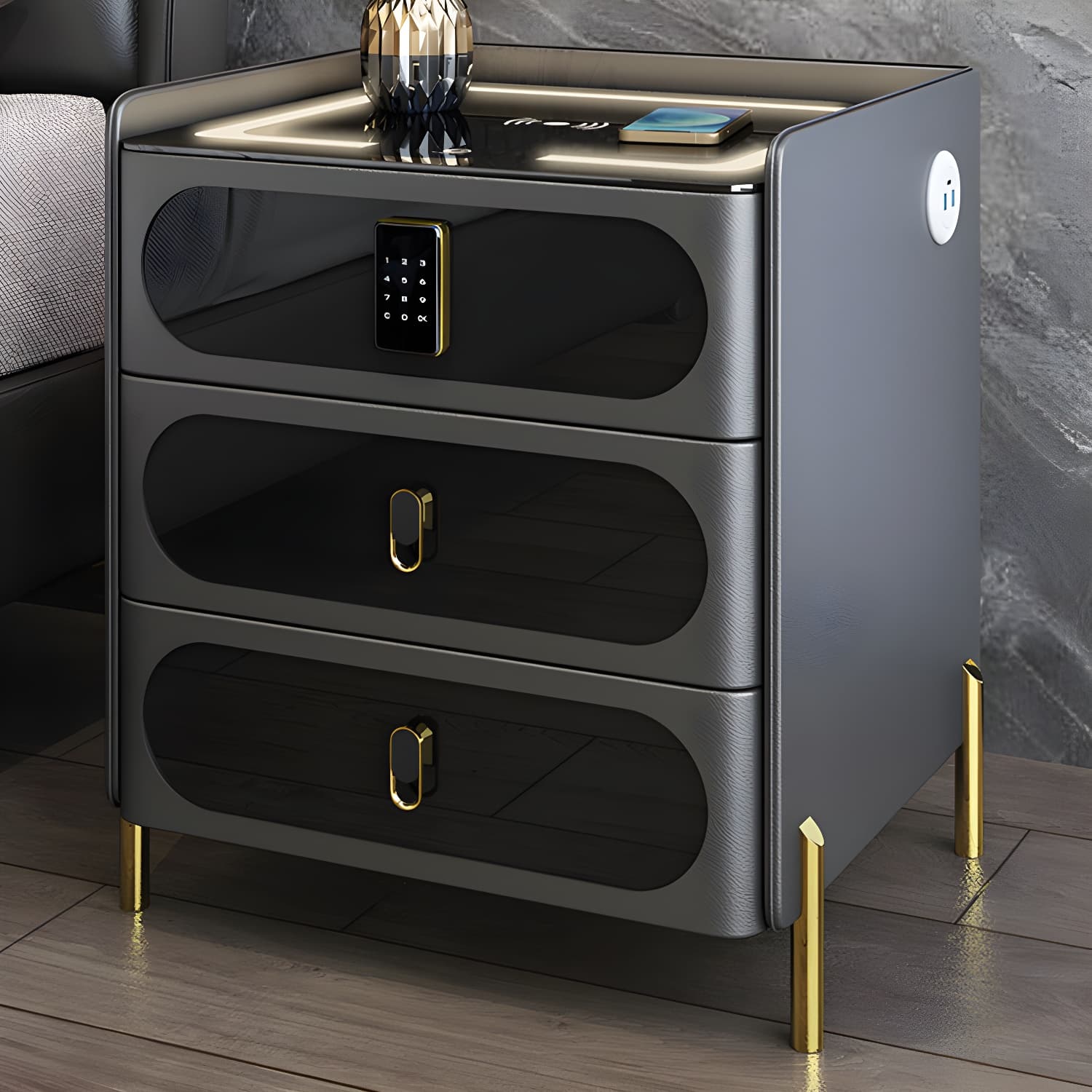 Ornate Bedside Cabinet Made from Solid Wood Shape in Rectangular for Bedroom - image 6