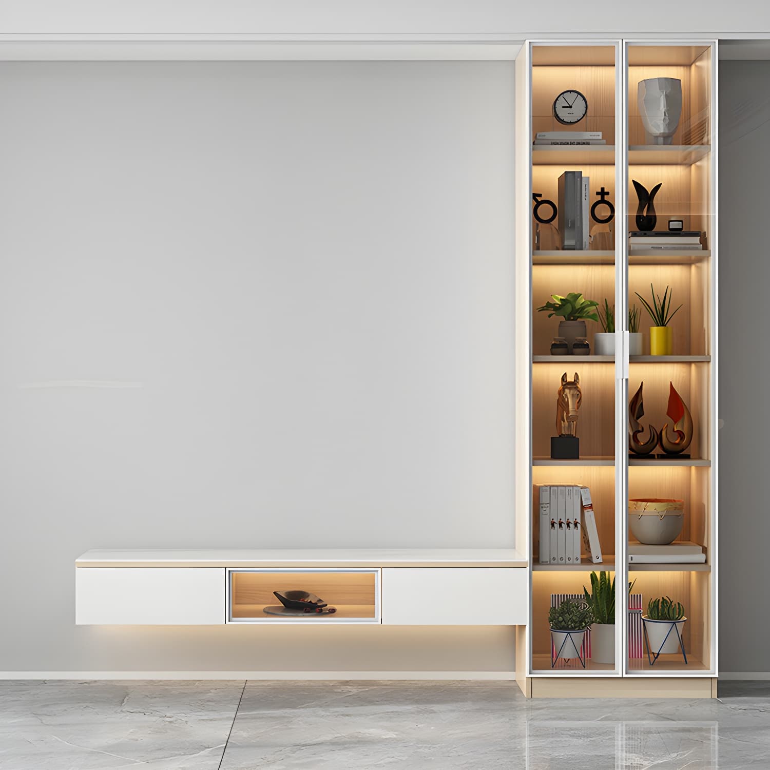 Contemporary with Drawers Stone with Cabinet Solid Wood with Shelves TV Console - image 4