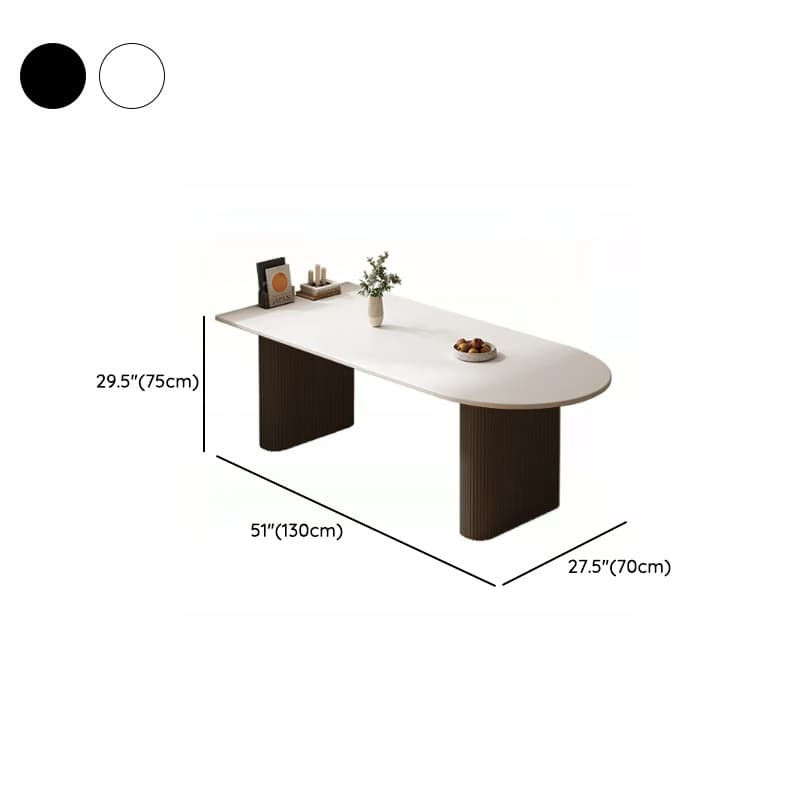 Minimalist Dining Table Set with White Slate Top and Two-sided Pedestal Base, Featuring a Fixed Table - image 15