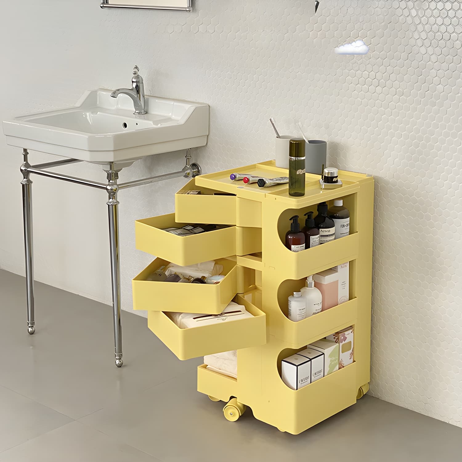 Modern Plastic Night Table Open Storage Night Stand with Wheels - image 12