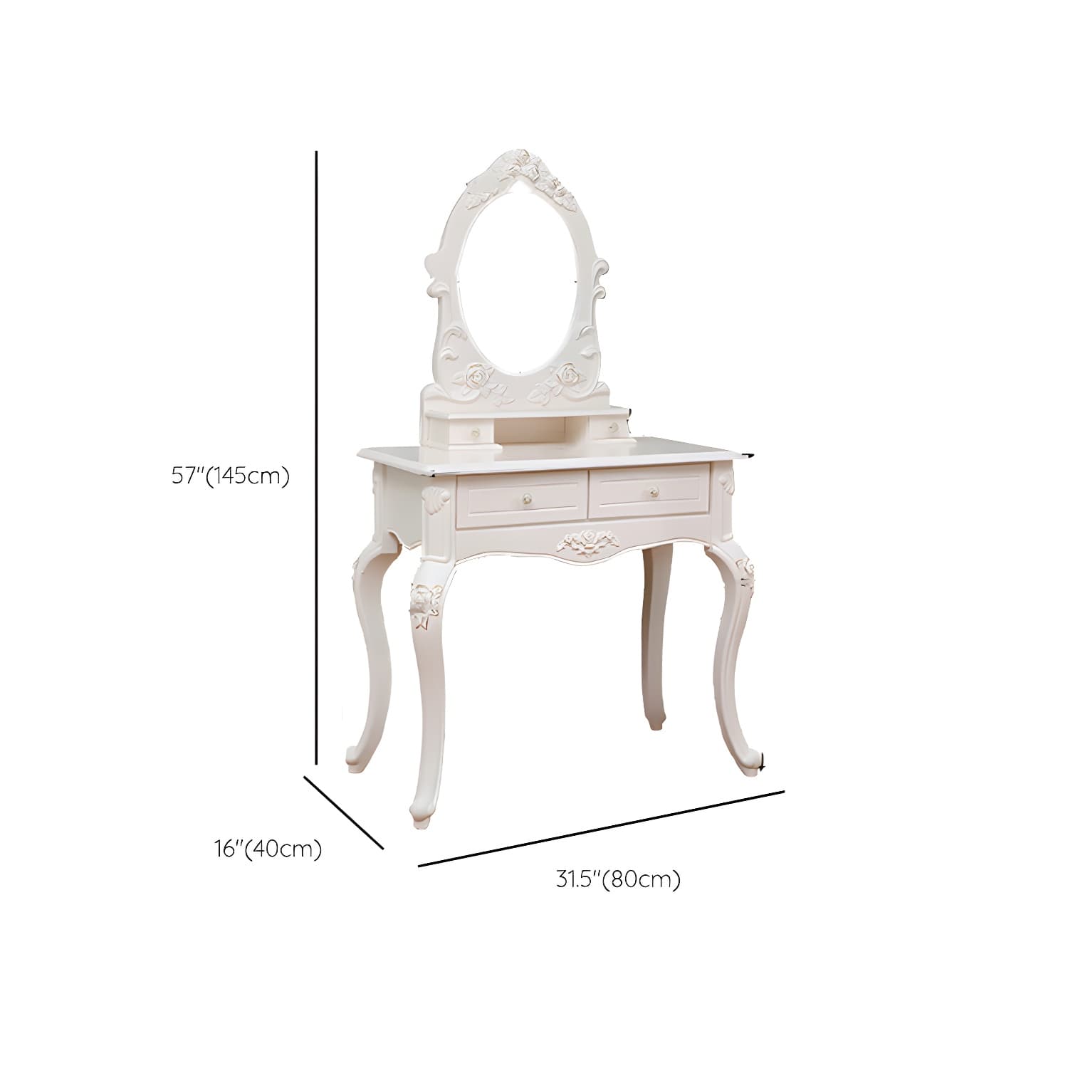 Victorian Bedroom With Drawer Mirror Solid Wood Makeup Vanity Set - image 22