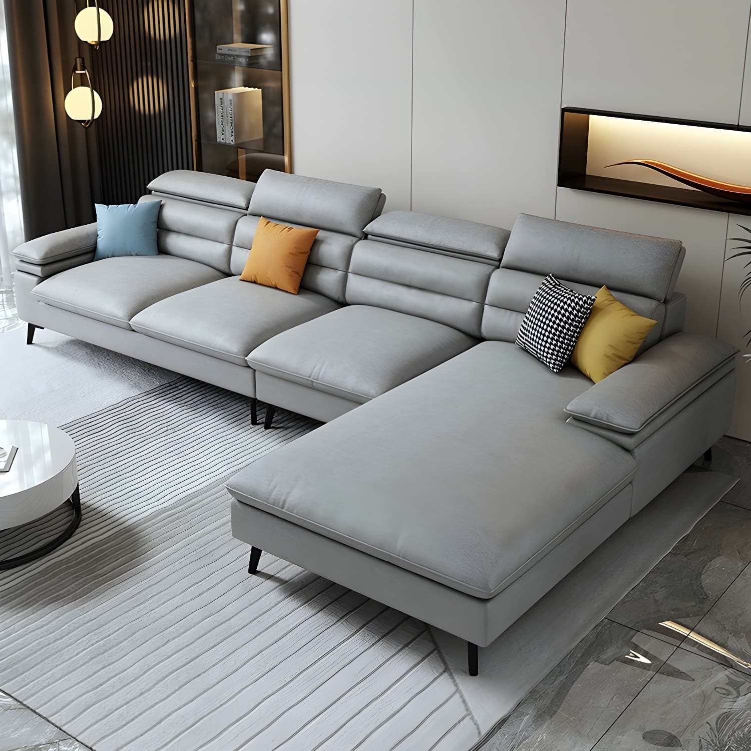 Modern L-Shape Sofa Chaise in Tech Cloth with Stationary Design and 3 Piece Set - image 13