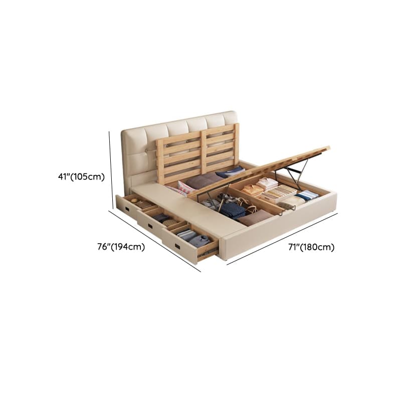 Cream Solid Color Stitch-tufted Storage Platform Bed/Storage Panel Bed with Sponge Filling Headboard Panel, 3 Storage Boxes Included/Not Included - image 15
