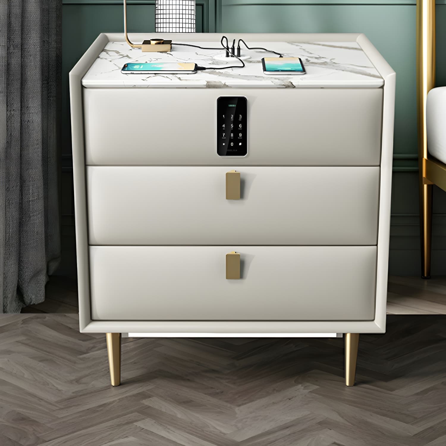 Modern Faux Leather Nightstand with Drawer Storage in Standard Height - image 10