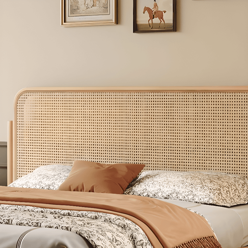 Natural Color Solid Color Panel Bed for Bedroom - image 4