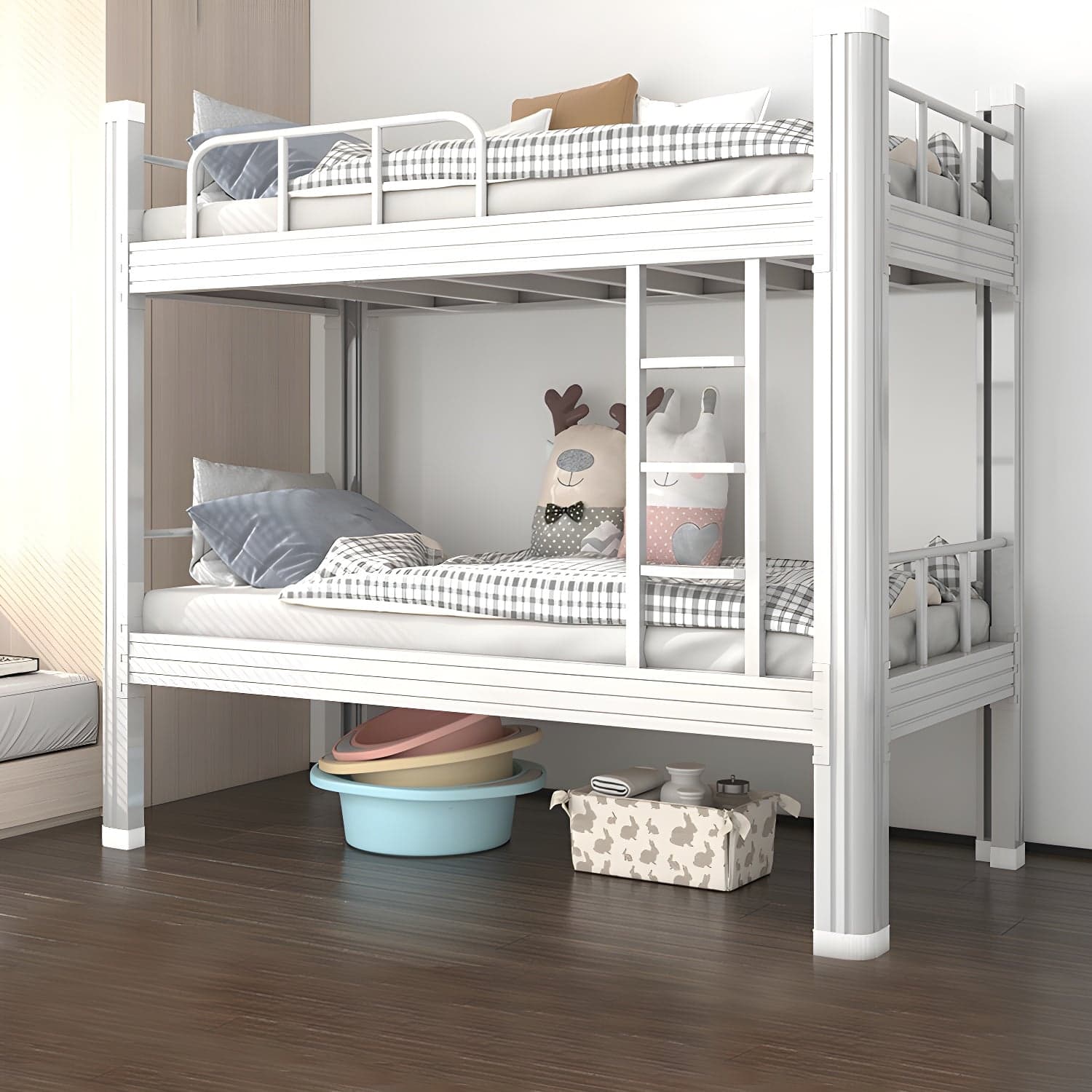 Contemporary Iron Bunk Bed with Metal Legs and Open-Frame 70.87" High