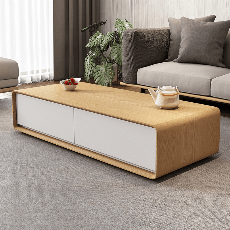 Simplistic Rectangular Shape Reclaimed Wood Single Block Coffee Table in Pecan/Charcoal/Wood Grain with 4 Drawers - image 5