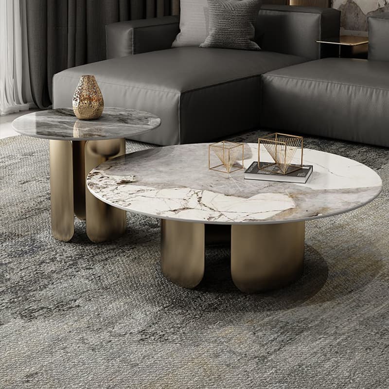 Glam Style Round Coffee Table with Sleek Stone Top and Sturdy Iron Base - image 4
