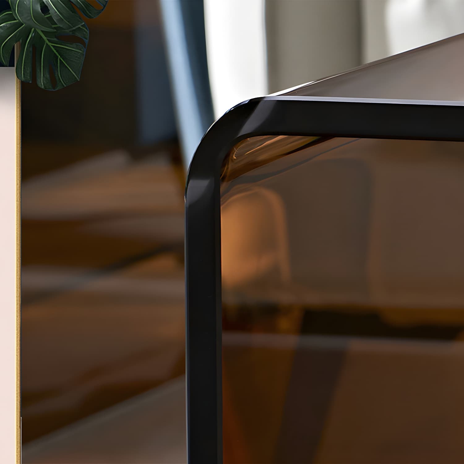 Brown Glass Sled Coffee Table Modern Rectangular 1 Single Cocktail Table - image 7