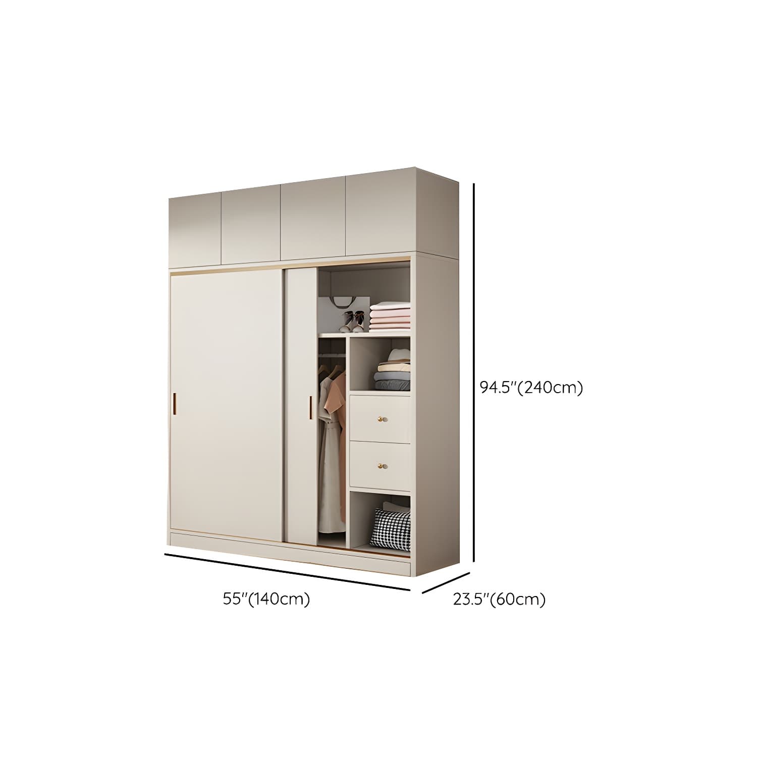 Modern White Wood Wardrobe Armoire with Sliding Doors and Soft Close Drawers - image 21