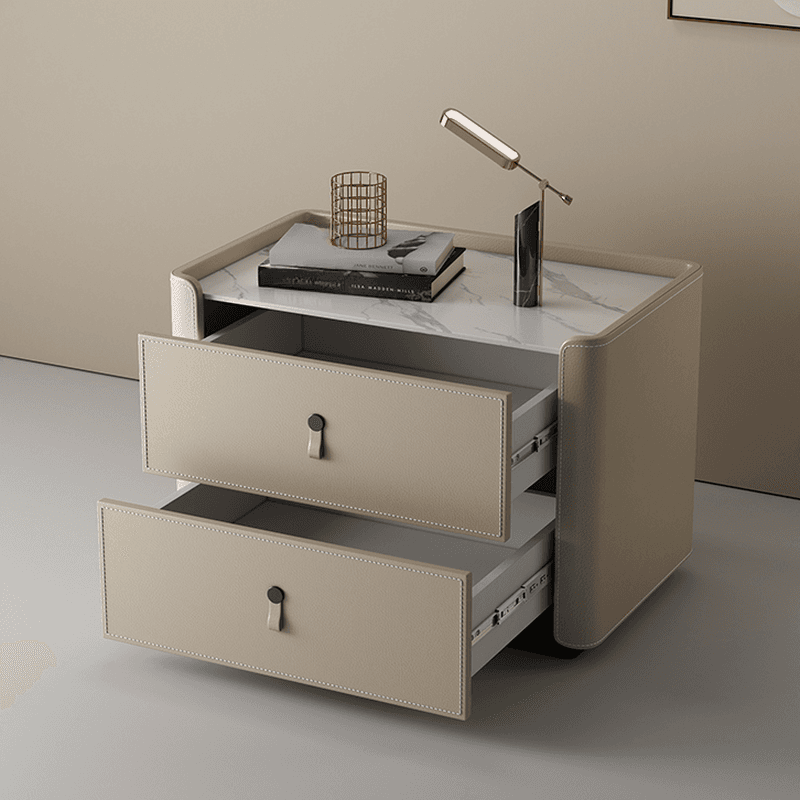 Modish 2 Tiers Drawer Storage Bedside Table with Stone Countertop - image 10