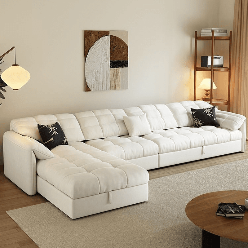 L-Shape/Straight White Sofa/Sofa Recliner with Under-seat Storage and Left/Horizontal Orientation