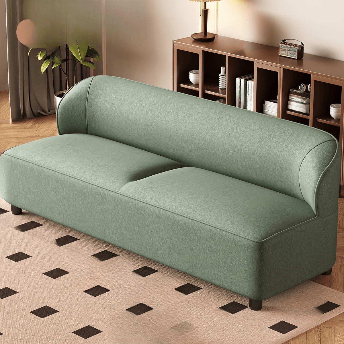 Trendy Solid Color Stain Resistant Loveseat in Emerald Green/Auburn/Beige for 2 People - image 4