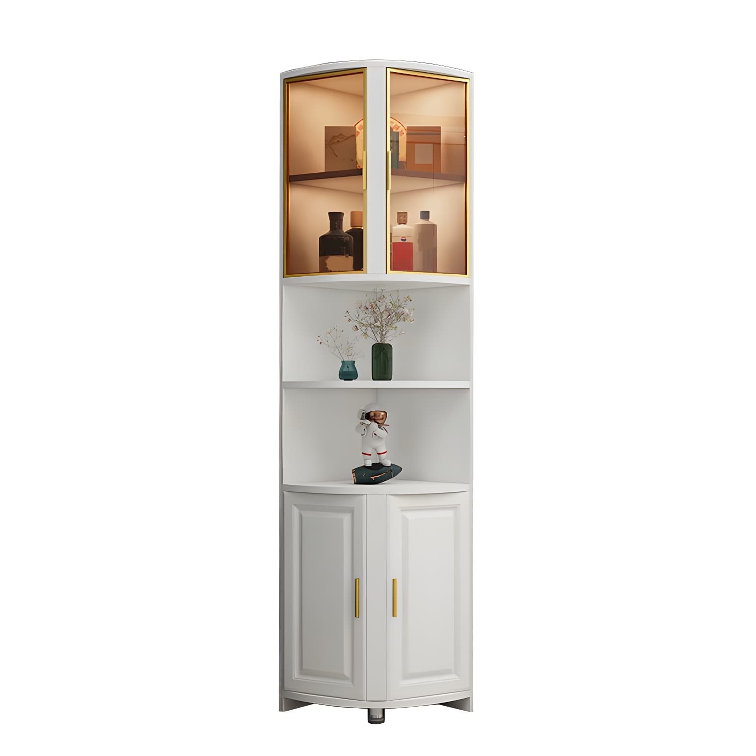 Modern White Corner Accent Cabinet with Glass Doors and Cabinets Included - image 5