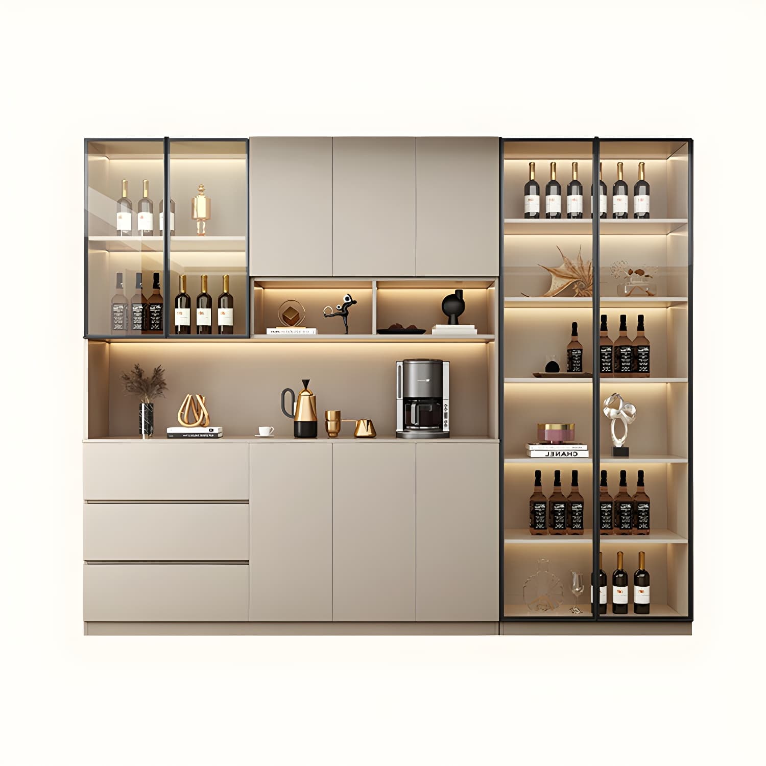 Contemporary Champagne Engineered Wood Shelves Included Sideboard with Doors - image 11