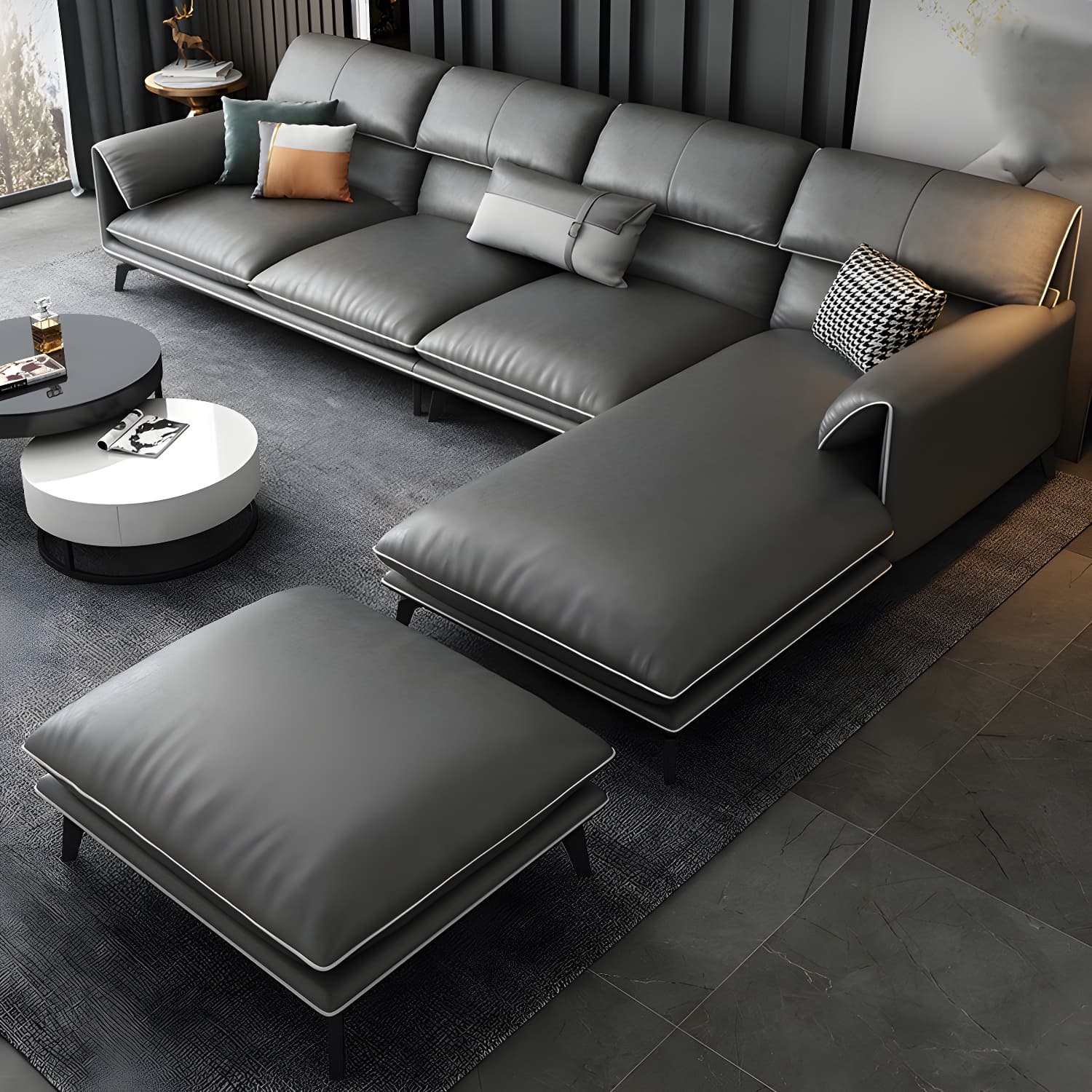 Modern Gray Stationary Sectional Sofa with Wood Frame and Pillow Top Arm - image 11